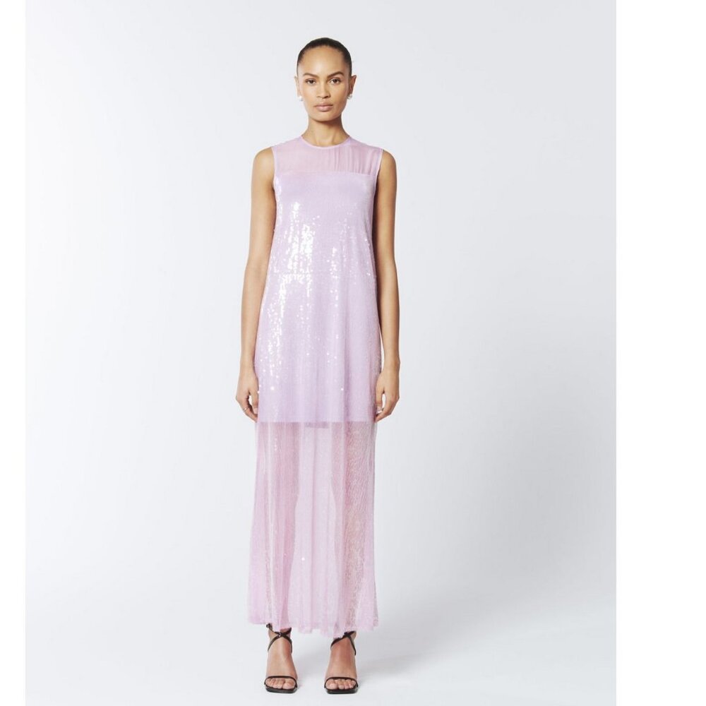 Sequined Sheer Gown In Wisteria Purple